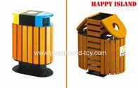 Best Solide Wooden Trash Cans ,  Park Trash Cans For Public Place With Steel Frame for sale